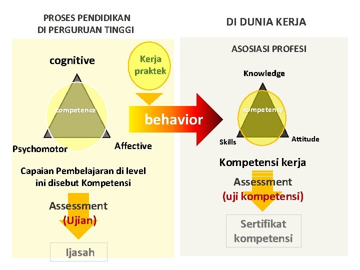 PROSES PENDIDIKAN DI PERGURUAN TINGGI cognitive competence Psychomotor DI DUNIA KERJA Kerja praktek Ijasah