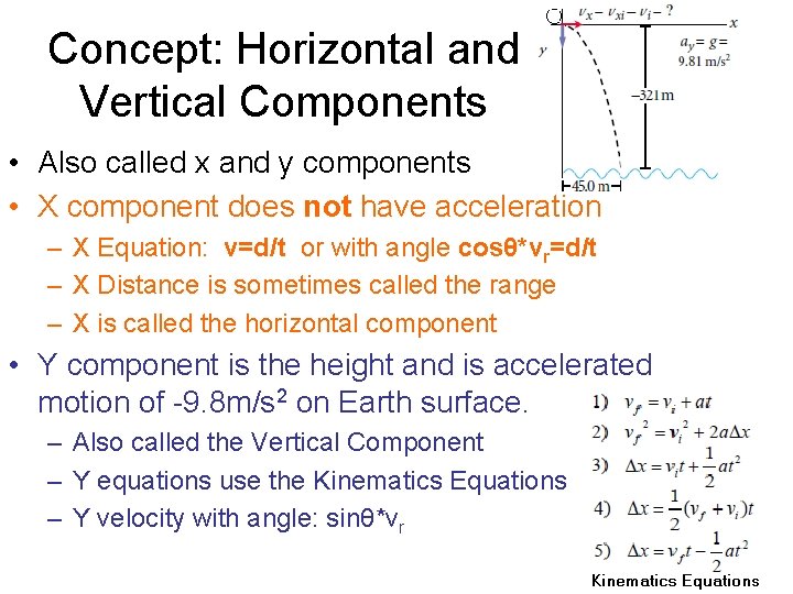 Concept: Horizontal and Vertical Components • Also called x and y components • X