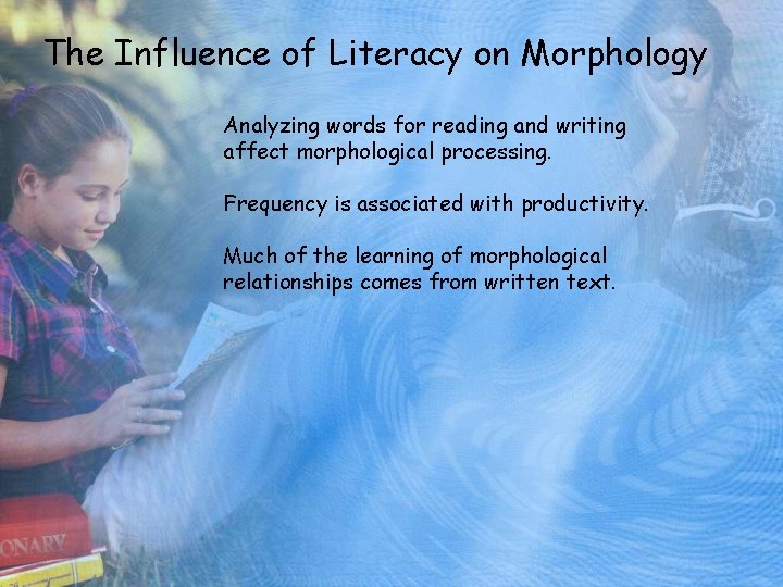 The Influence of Literacy on Morphology Analyzing words for reading and writing affect morphological