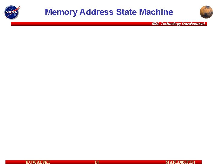 Memory Address State Machine MSL Technology Development KOWALSKI 14 MAPLD 05/F 154 