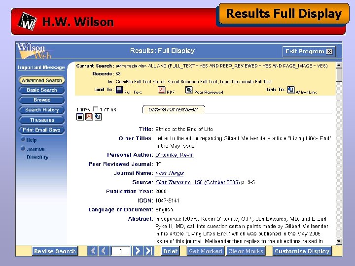 H. W. Wilson Results Full Display 