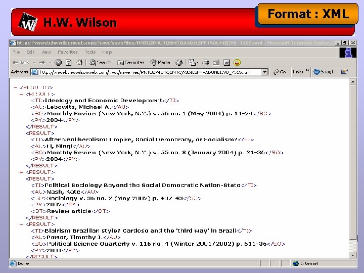 H. W. Wilson Format : XML 
