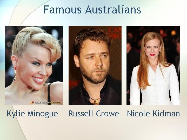 Famous Australians Kylie Minogue Russell Crowe Nicole Kidman 