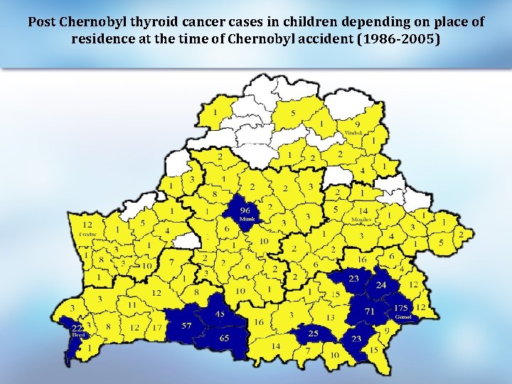 Post Chernobyl thyroid cancer cases in children depending on place of residence at the