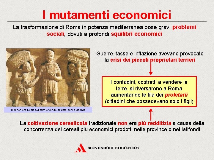 I mutamenti economici La trasformazione di Roma in potenza mediterranea pose gravi problemi sociali,