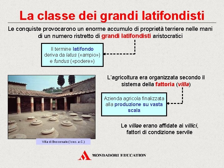 La classe dei grandi latifondisti Le conquiste provocarono un enorme accumulo di proprietà terriere