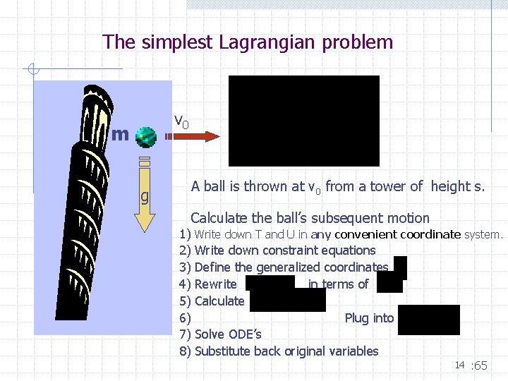 The simplest Lagrangian problem v 0 m A ball is thrown at v 0