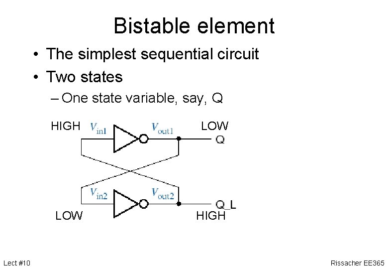 Bistable element • The simplest sequential circuit • Two states – One state variable,