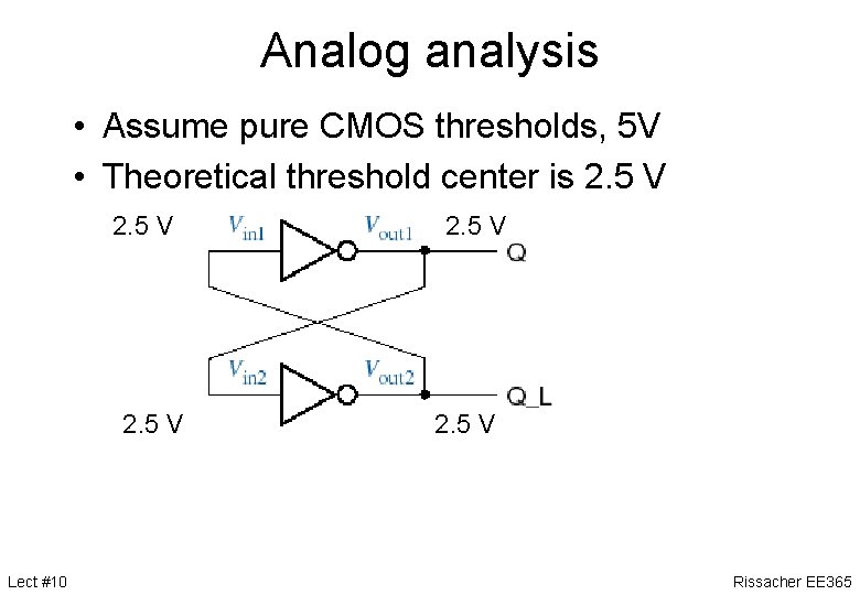 Analog analysis • Assume pure CMOS thresholds, 5 V • Theoretical threshold center is