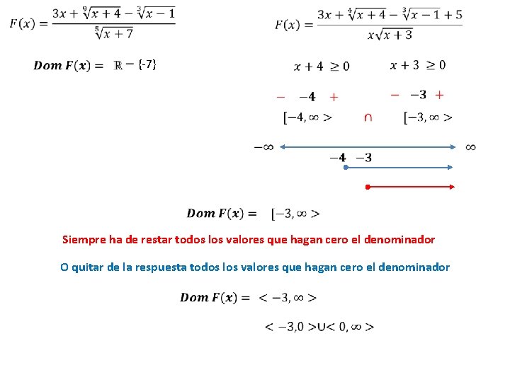 {-7} Siempre ha de restar todos los valores que hagan cero el denominador