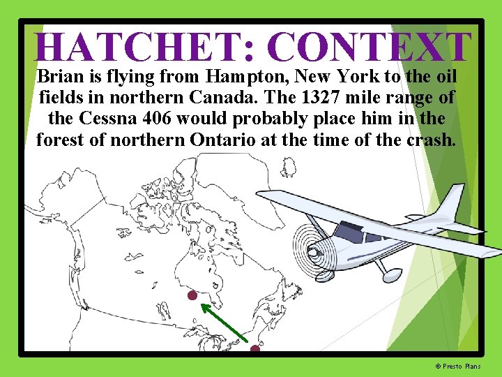 HATCHET: CONTEXT Brian is flying from Hampton, New York to the oil fields in