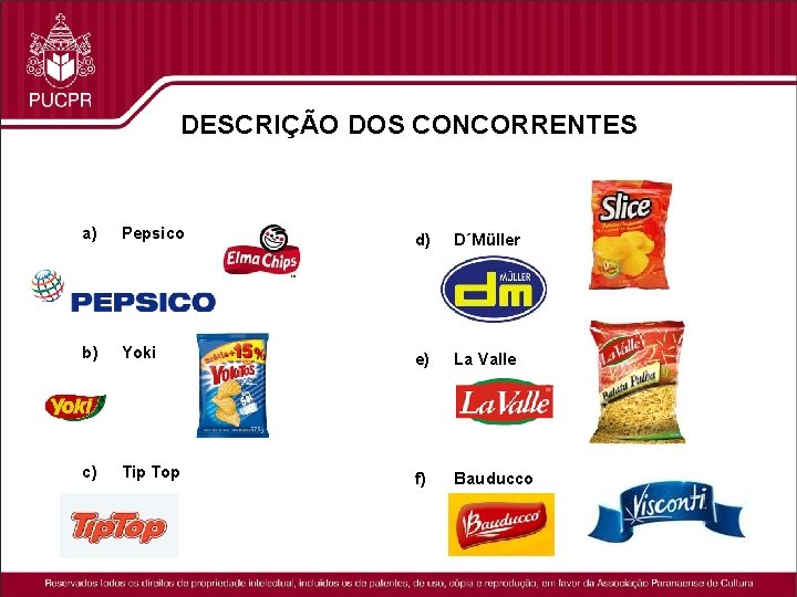 DESCRIÇÃO DOS CONCORRENTES a) Pepsico d) D´Müller b) Yoki e) La Valle c) Tip