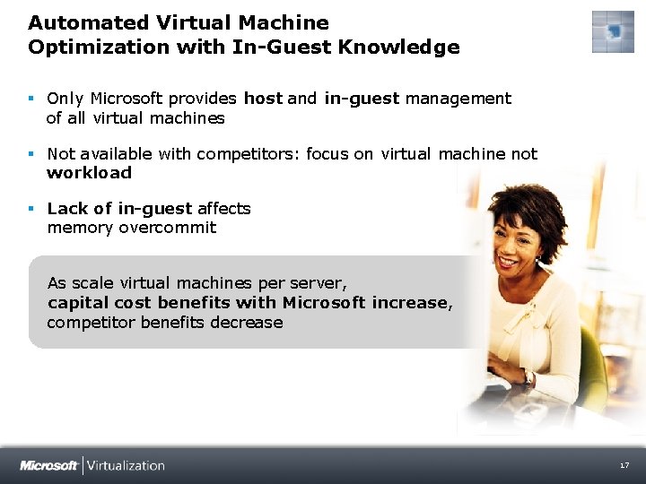 Automated Virtual Machine Optimization with In-Guest Knowledge § Only Microsoft provides host and in-guest