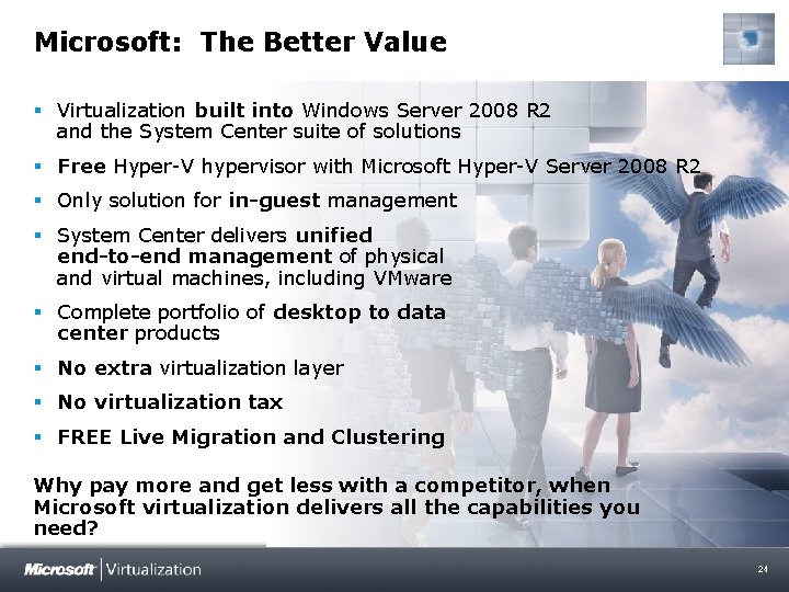 Microsoft: The Better Value § Virtualization built into Windows Server 2008 R 2 and