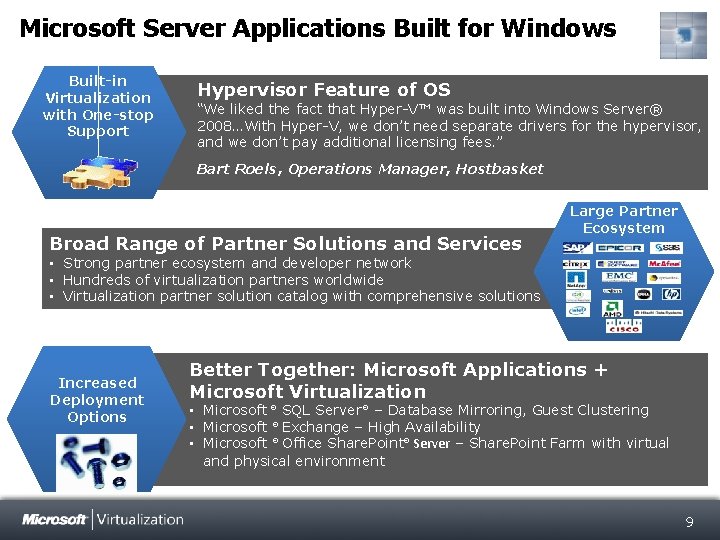Microsoft Server Applications Built for Windows Built-in Virtualization with One-stop Support Hypervisor Feature of