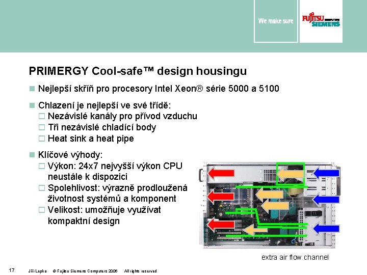 PRIMERGY Cool-safe™ design housingu n Nejlepší skříň procesory Intel Xeon® série 5000 a 5100