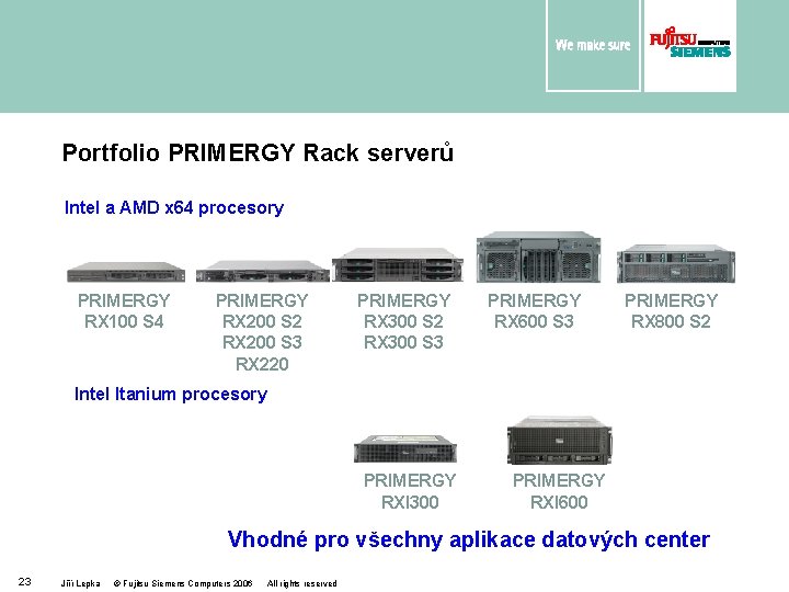 Portfolio PRIMERGY Rack serverů Intel a AMD x 64 procesory PRIMERGY RX 100 S