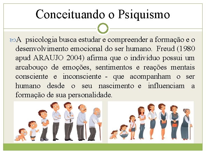 Conceituando o Psiquismo A psicologia busca estudar e compreender a formação e o desenvolvimento