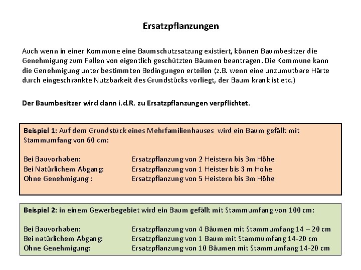 Ersatzpflanzungen Auch wenn in einer Kommune eine Baumschutzsatzung existiert, können Baumbesitzer die Genehmigung zum