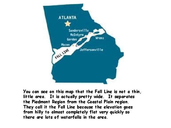 You can see on this map that the Fall Line is not a thin,