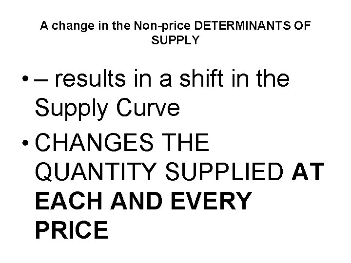A change in the Non-price DETERMINANTS OF SUPPLY • – results in a shift
