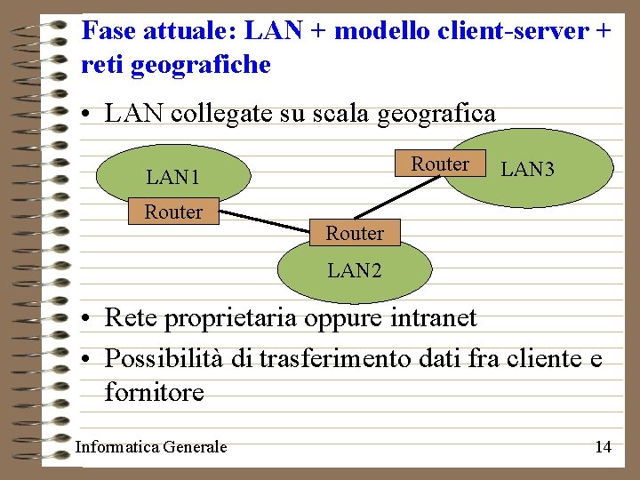 Fase attuale: LAN + modello client-server + reti geografiche • LAN collegate su scala