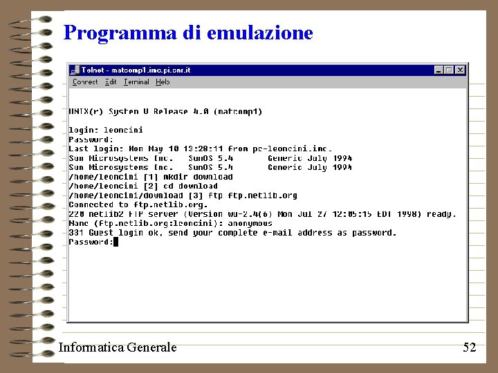 Programma di emulazione Informatica Generale 52 