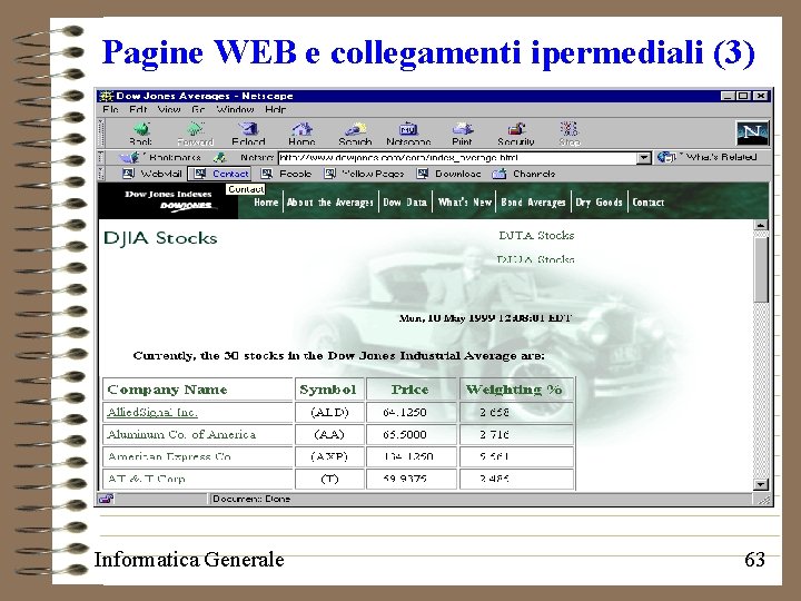 Pagine WEB e collegamenti ipermediali (3) Informatica Generale 63 