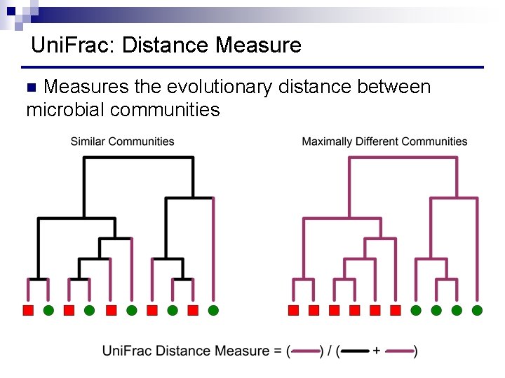 Uni. Frac: Distance Measures the evolutionary distance between microbial communities n 