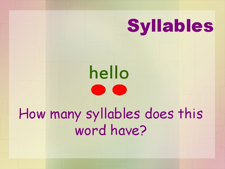 Syllables hello How many syllables does this word have? 