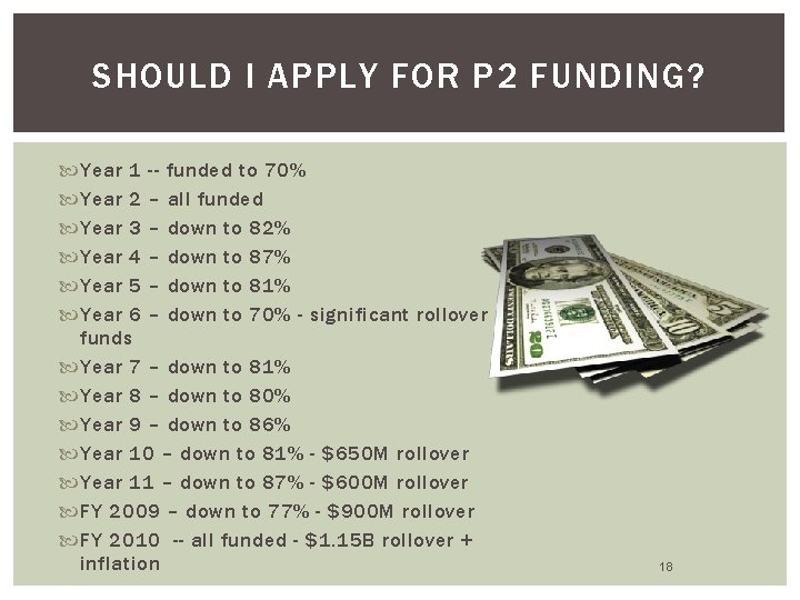 SHOULD I APPLY FOR P 2 FUNDING? Year 1 -- funded to 70% Year