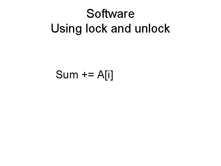 Software Using lock and unlock Sum += A[i] 