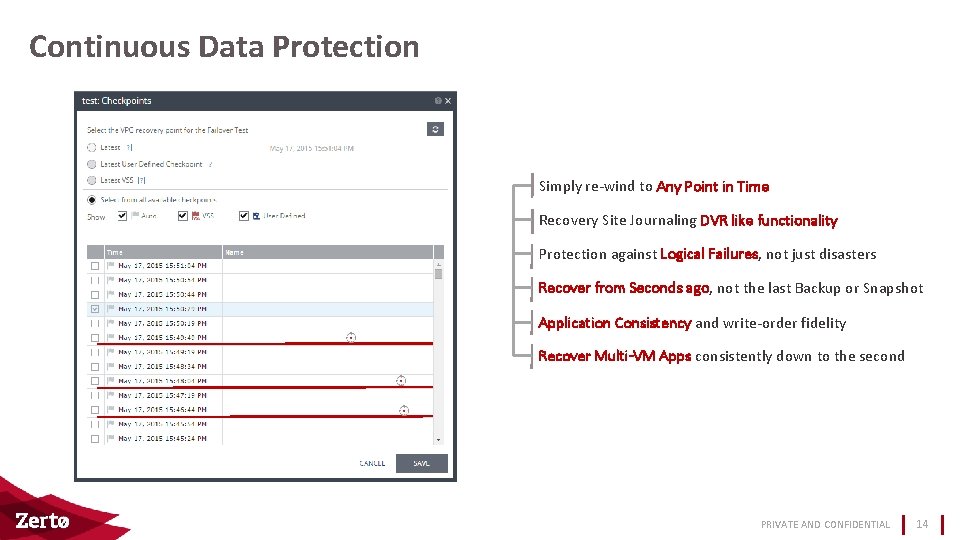 Continuous Data Protection Simply re-wind to Any Point in Time Recovery Site Journaling DVR