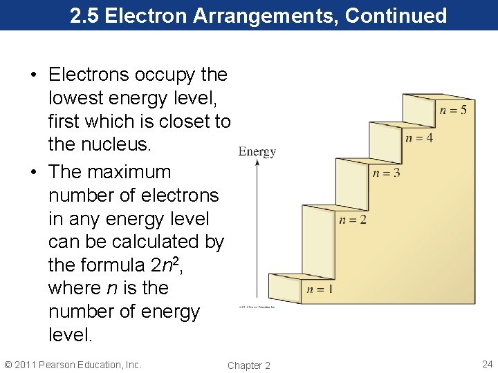 2. 5 Electron Arrangements, Continued • Electrons occupy the lowest energy level, first which