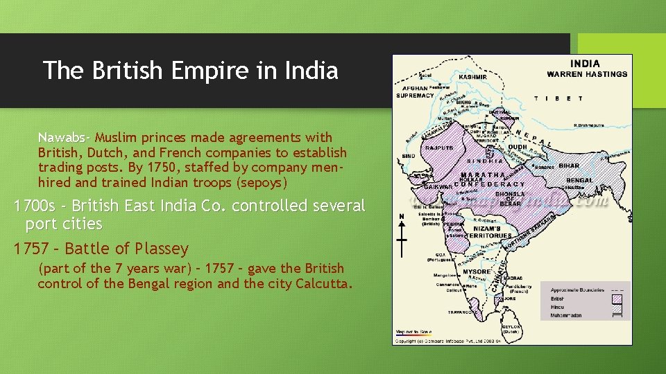 The British Empire in India Nawabs- Muslim princes made agreements with British, Dutch, and