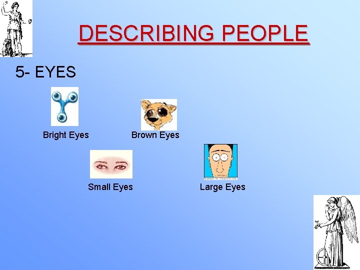 DESCRIBING PEOPLE 5 - EYES Bright Eyes Brown Eyes Small Eyes Large Eyes 