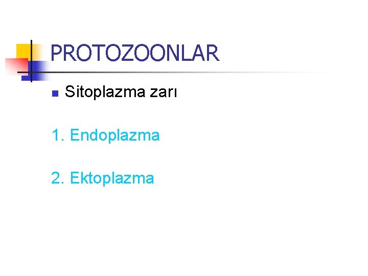 PROTOZOONLAR n Sitoplazma zarı 1. Endoplazma 2. Ektoplazma 