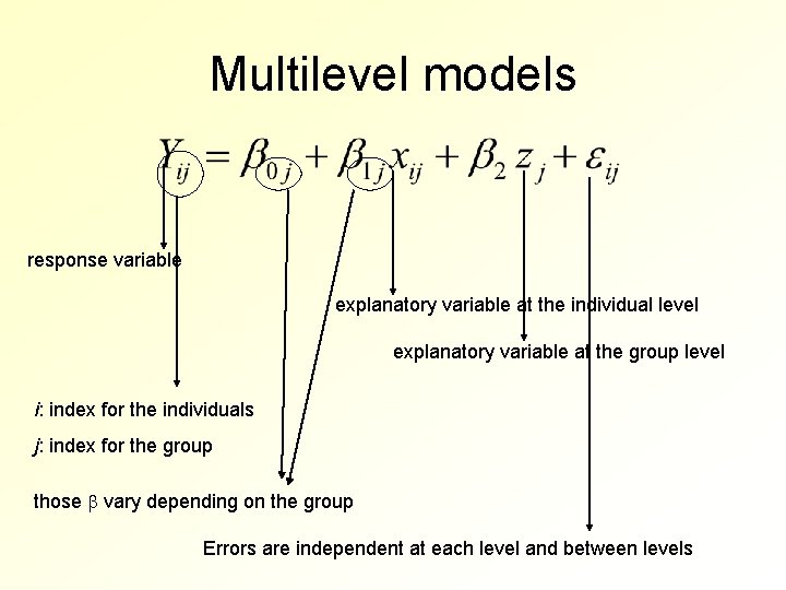 Multilevel models response variable explanatory variable at the individual level explanatory variable at the