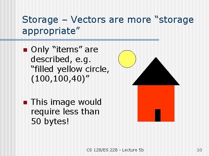 Storage – Vectors are more “storage appropriate” n Only “items” are described, e. g.