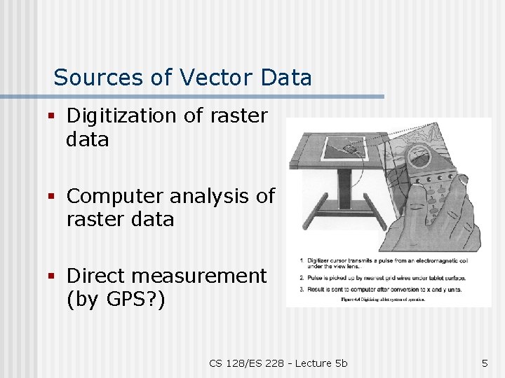 Sources of Vector Data § Digitization of raster data § Computer analysis of raster