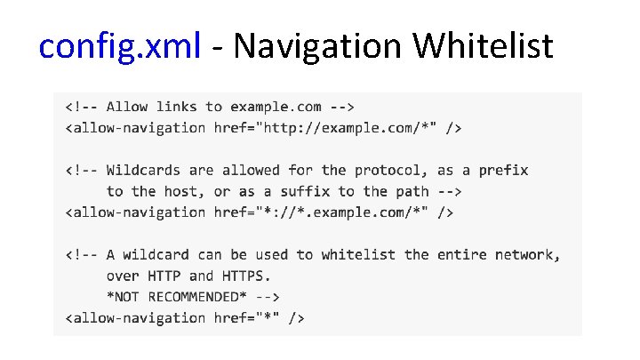 config. xml - Navigation Whitelist 