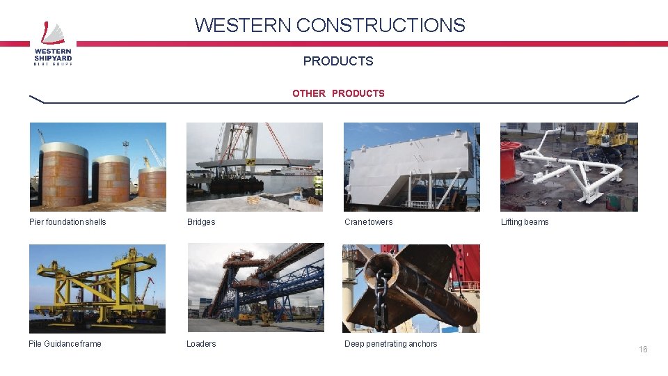 WESTERN CONSTRUCTIONS PRODUCTS OTHER PRODUCTS Pier foundation shells Bridges Crane towers Pile Guidance frame