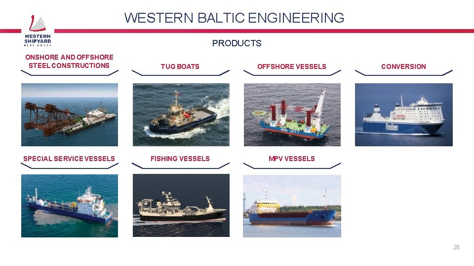 WESTERN BALTIC ENGINEERING PRODUCTS ONSHORE AND OFFSHORE STEEL CONSTRUCTIONS TUG BOATS OFFSHORE VESSELS SPECIAL