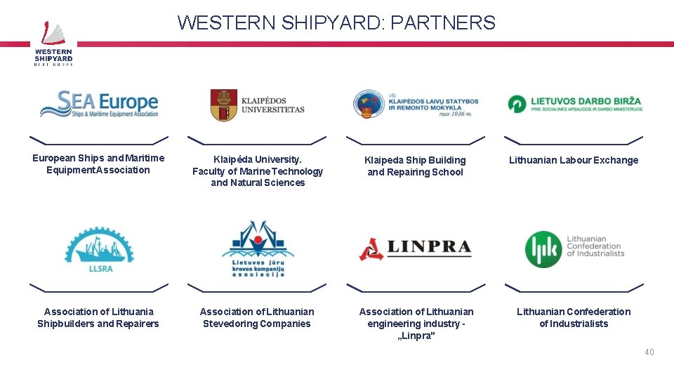 WESTERN SHIPYARD: PARTNERS European Ships and Maritime Equipment Association Klaipėda University. Faculty of Marine