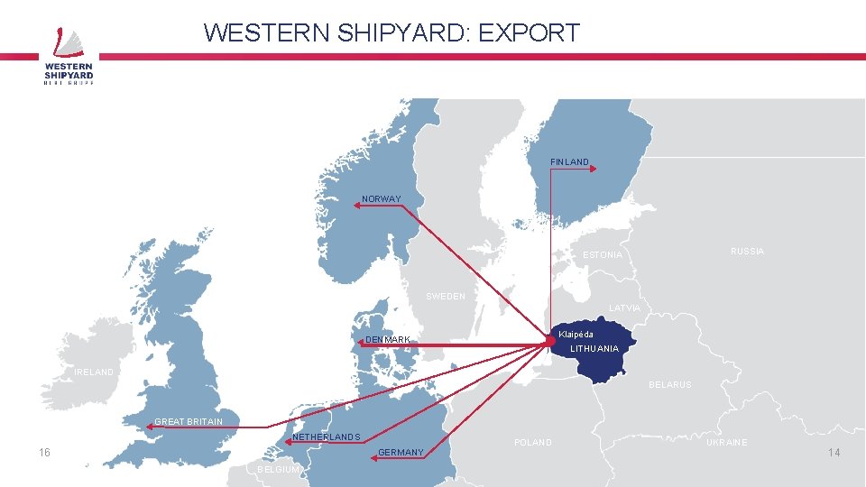 WESTERN SHIPYARD: EXPORT FINLAND NORWAY RUSSIA ESTONIA SWEDEN LATVIA Klaipėda DENMARK LITHUANIA IRELAND BELARUS