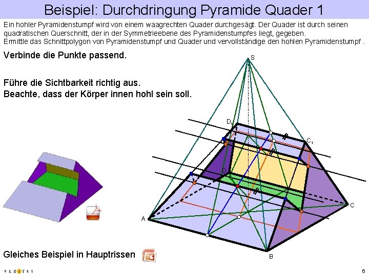 Beispiel: Durchdringung Pyramide Quader 1 Ein hohler Pyramidenstumpf wird von einem waagrechten Quader durchgesägt.