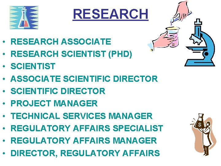 RESEARCH • • • RESEARCH ASSOCIATE RESEARCH SCIENTIST (PHD) SCIENTIST ASSOCIATE SCIENTIFIC DIRECTOR PROJECT