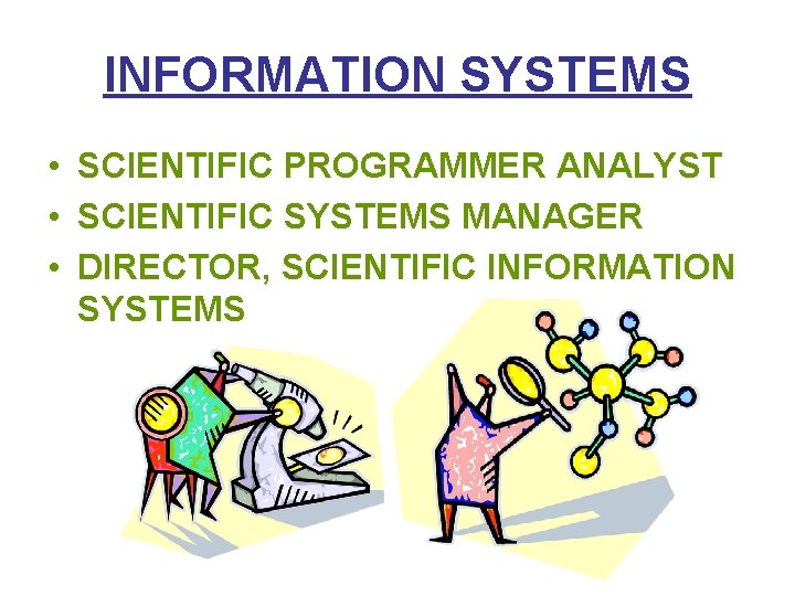 INFORMATION SYSTEMS • SCIENTIFIC PROGRAMMER ANALYST • SCIENTIFIC SYSTEMS MANAGER • DIRECTOR, SCIENTIFIC INFORMATION