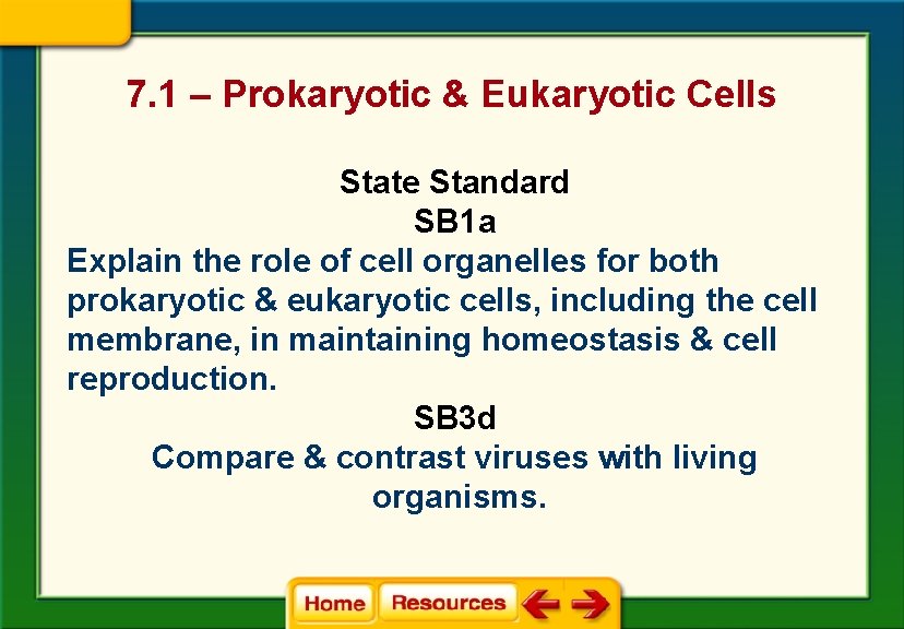 7. 1 – Prokaryotic & Eukaryotic Cells State Standard SB 1 a Explain the