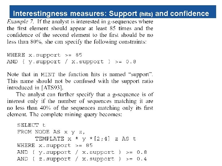 Interestingness measures: Support (hits) and confidence 15 